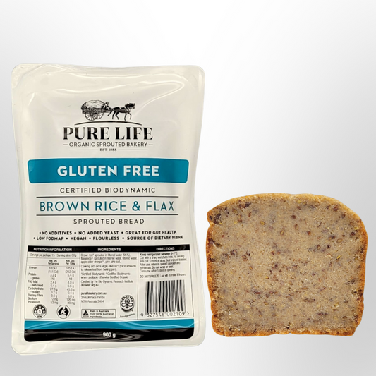 Brown Rice & Flax Biodynamic Sprouted Bread 900g PURE LIFE BAKERY PLB